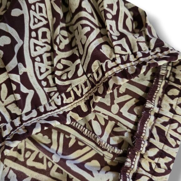 Leslie Fay Vintage Brown Cream Print Midi Skirt Size 14 Elastic Waist - Picture 6 of 9